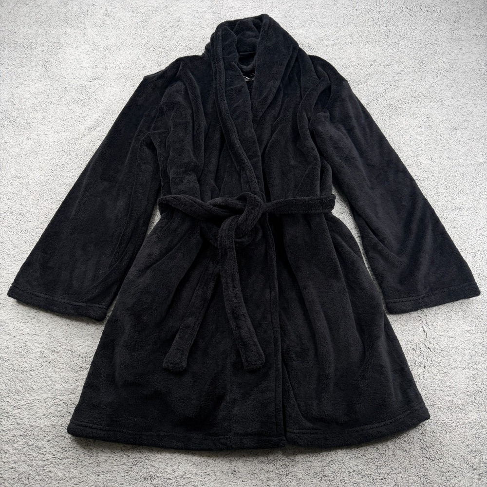Vintage Baby Phat Bath Robe Women Small/Medium Black Long Belted Embroidered Y2K - Picture 2 of 10